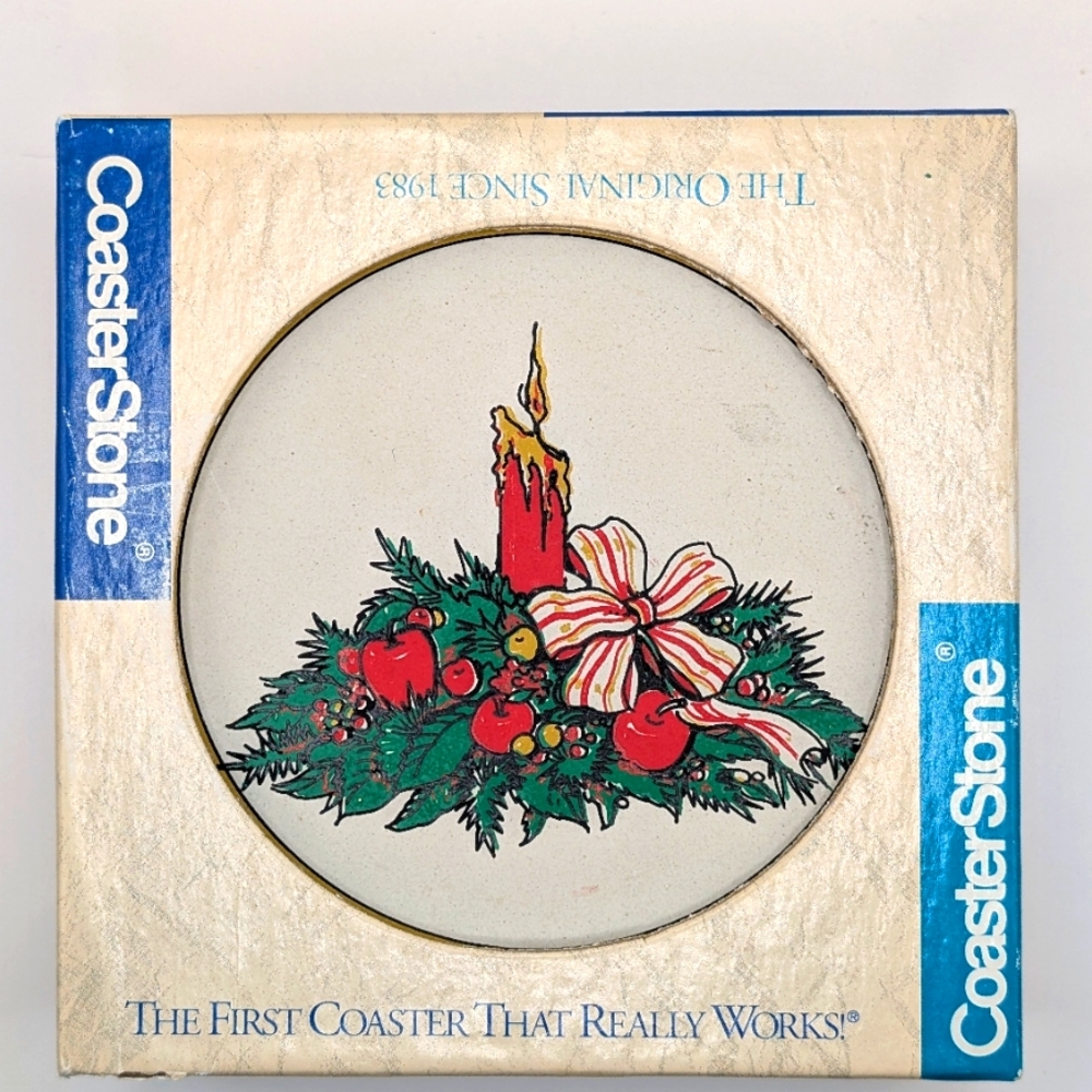 Vintage CoasterStone coasters.  Set Of 4. Christmas Candle With Bow.